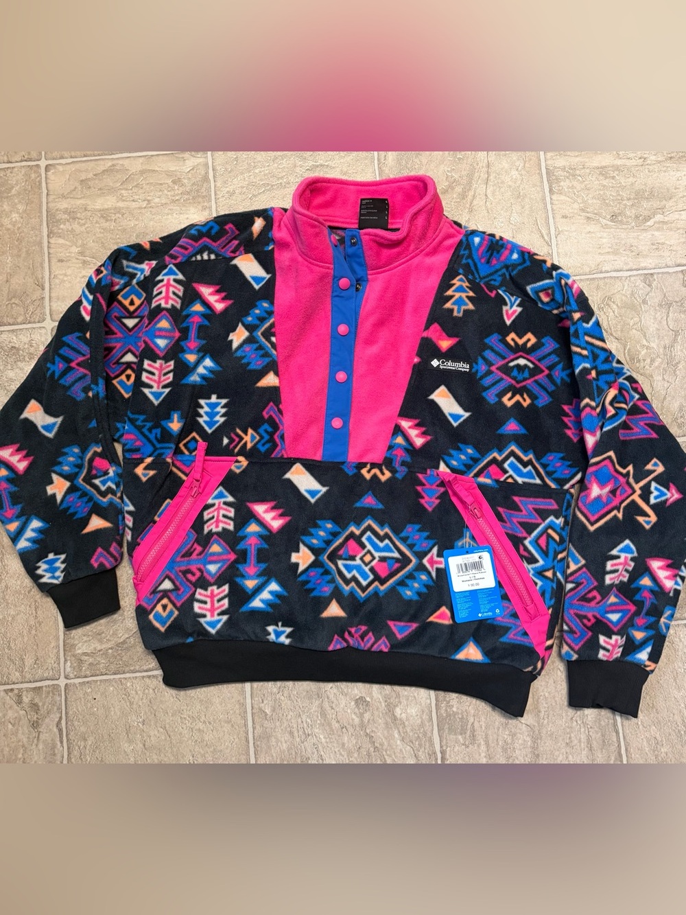 Women’s Columbia Multicolor Aztec/Geometric Buttoned Fleece Pullover- NWT